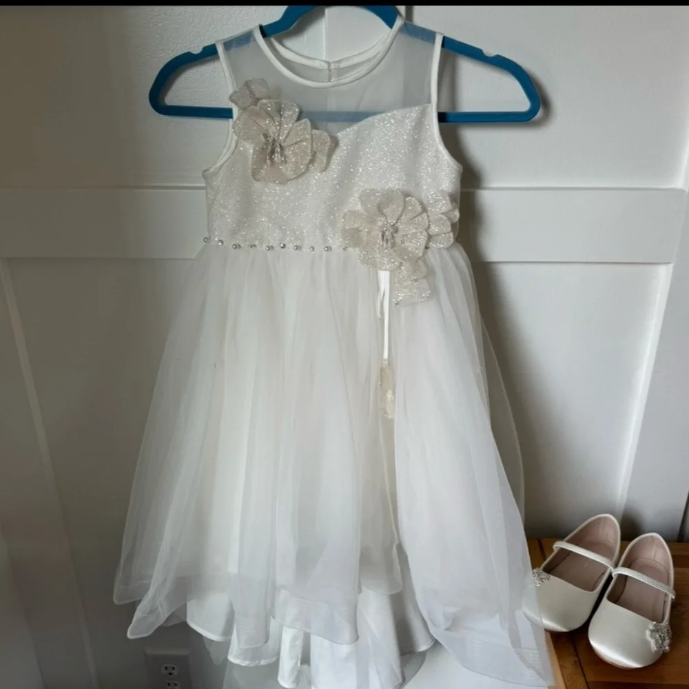 Girls Formal‎ White High-Low Tulle Dress
